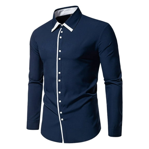 JTieacloth Mens Regular Fit Button Down Shirts 2025 Men's Casual Fashion Long Sleeved Shirt Blue