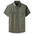 thumbnail image 1 of JTieacloth Mens Regular Fit Button Down Shirts Cargo Shirts Men's Cotton Short Sleeves Casual Summer Retro Wearable Loose Green, 1 of 4