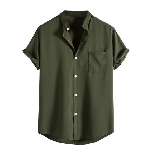 JTieacloth Mens Regular Fit Button Down Shirts Men's Spring And Summer Soild Color Casual Lapel Large Size Beach Holiday Short Sleeve Shirt Green