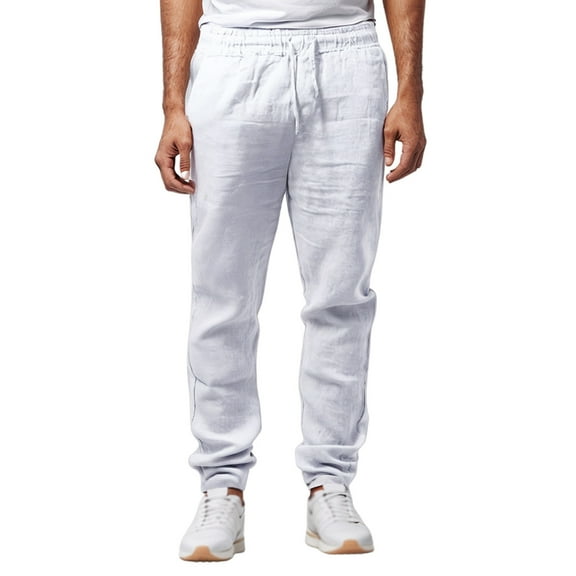 JTieacloth Mens Relaxed Fit Pants Linen Trousers For Men Lightweight Loose Casual Trousers Summer Long Casual Trousers White