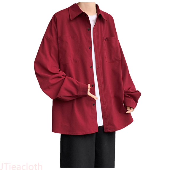 JTieacloth Mens Shirts Men's Long Sleeve Lapel Shirt Casual Solid Holiday Cardigan Shirts Tops(Red,XL)
