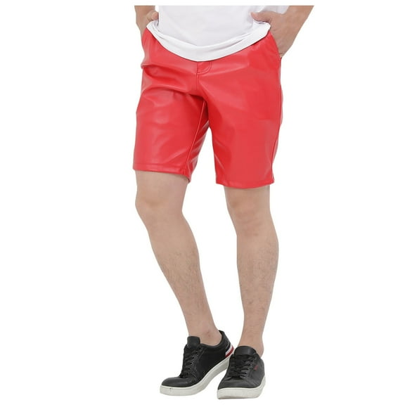 JTieacloth Mens Shorts Casual Leather Shorts Men's Hop Motorcycle Ride Party Disco Shorts,Red