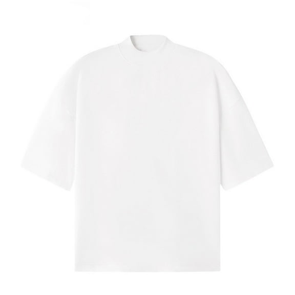 JTieacloth Mens Shorts Casual Men's Half High Neck T Shirt Short Sleeve Heavyweight Loose Falling Shoulder Minimalist Solid Color Fine