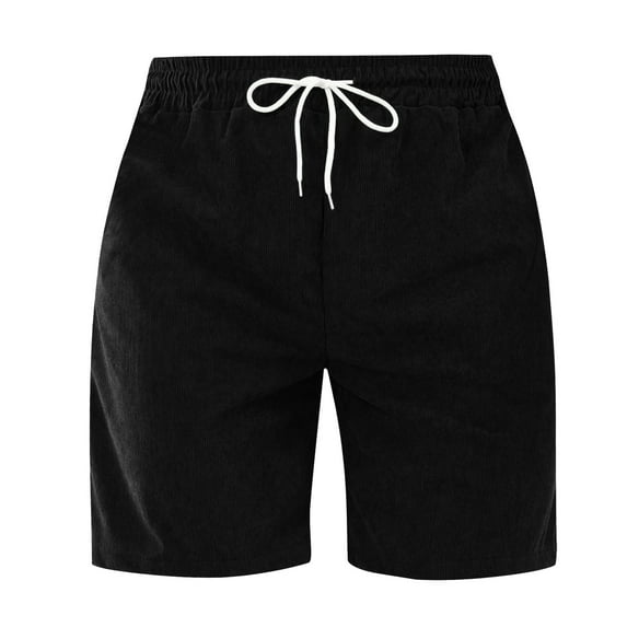 JTieacloth Mens Shorts Casual Summer Fashion Men's Casual Shorts Solid Color Tie Simple Style Corduroy Sweatpants,Black