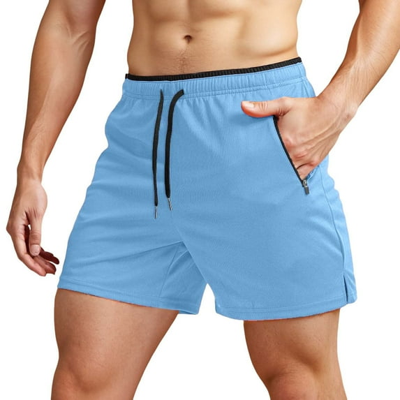 JTieacloth Mens Shorts Classic Fit Men's Running Shorts With Zipper Pockets Gym Athletic Workout 5" Shorts For Men,Blue