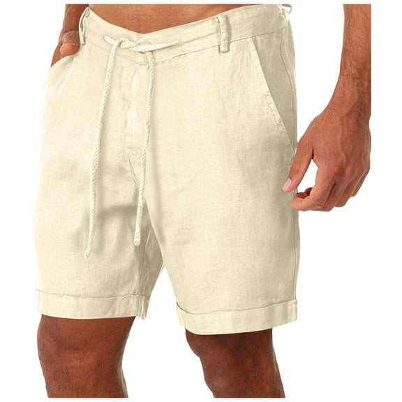 JTieacloth Mens Shorts Classic Fit Summer Cotton Linen Shorts For Men Solid Color Casual Drawstring Waist Lightweight Breathable Knee Length,Yellow