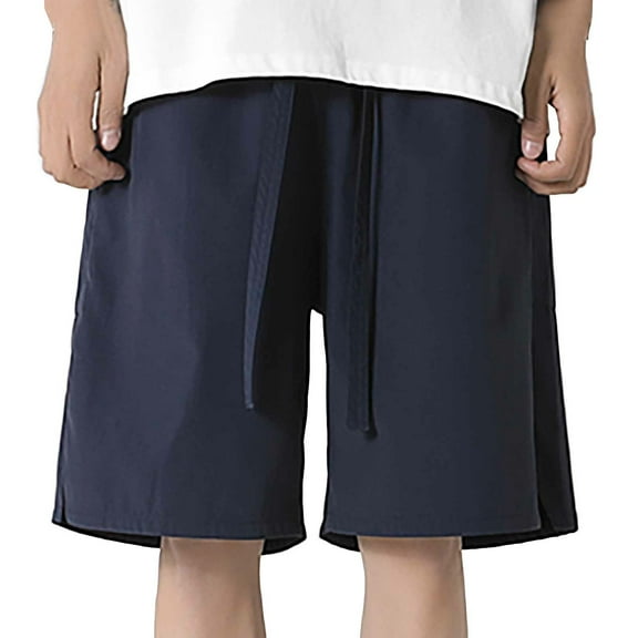 JTieacloth Mens Shorts Knee Length Men's Summer Fashion Solid Color Lace Up Casual Pants Cargo Shorts Quarter Pants,Blue
