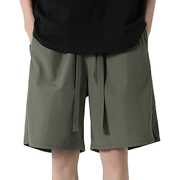 JTieacloth Mens Shorts Knee Length Men's Summer Fashion Solid Color Lace Up Casual Pants Cargo Shorts Quarter Pants,Green