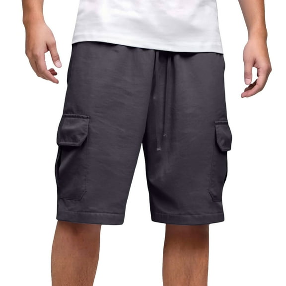 JTieacloth Mens Shorts Knee Length Mens Soild Color Shorts Casual Cargo Shorts Elastic Waist Drawstring Summer Beach Shorts,Gray
