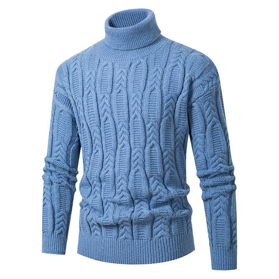JTieacloth Mens Slim Fit Knitted Sweater Male Long Sleeved High Neck Thick Needle Knitted Pullover Solid Color Sweater Warm Knit Sweater(Blue)