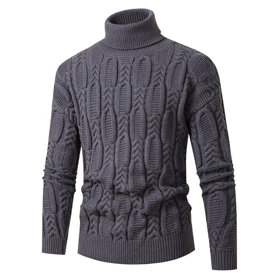 JTieacloth Mens Slim Fit Knitted Sweater Male Long Sleeved High Neck Thick Needle Knitted Pullover Solid Color Sweater Warm Knit Sweater(Gray)