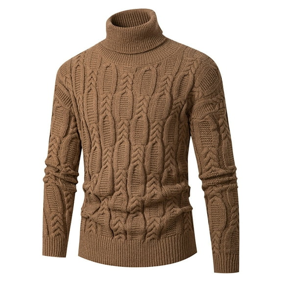 JTieacloth Mens Slim Fit Knitted Sweater Male Long Sleeved High Neck Thick Needle Knitted Pullover Solid Color Sweater Warm Knit Sweater(Yellow)