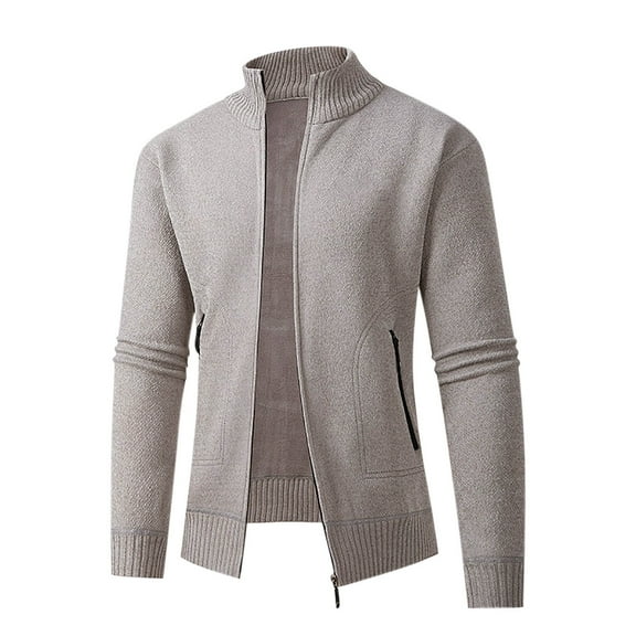 JTieacloth Mens Slim Fit Knitted Sweater Men Solid Color Stand Up Collar Zipper Cardigan Sweater Jacket Casual Loose Comfortable Business Trend Long Sleeved Jacket(Yellow)