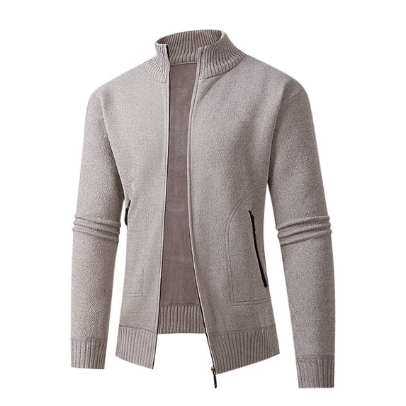 JTieacloth Mens Slim Fit Knitted Sweater Men Solid Color Stand Up Collar Zipper Cardigan Sweater Jacket Casual Loose Comfortable Business Trend Long Sleeved Jacket(Yellow)