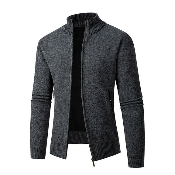 JTieacloth Mens Slim Fit Knitted Sweater Men Solid Color Stand Up Collar Zipper Cardigan Sweater Jacket Casual Loose Comfortable Business Trend Long Sleeved Jacket(Gray)
