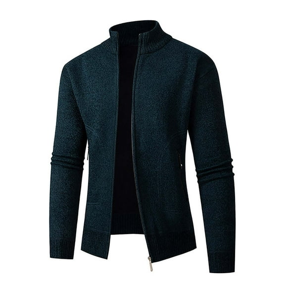 JTieacloth Mens Slim Fit Knitted Sweater Men Solid Color Stand Up Collar Zipper Cardigan Sweater Jacket Casual Loose Comfortable Business Trend Long Sleeved Jacket(Blue)