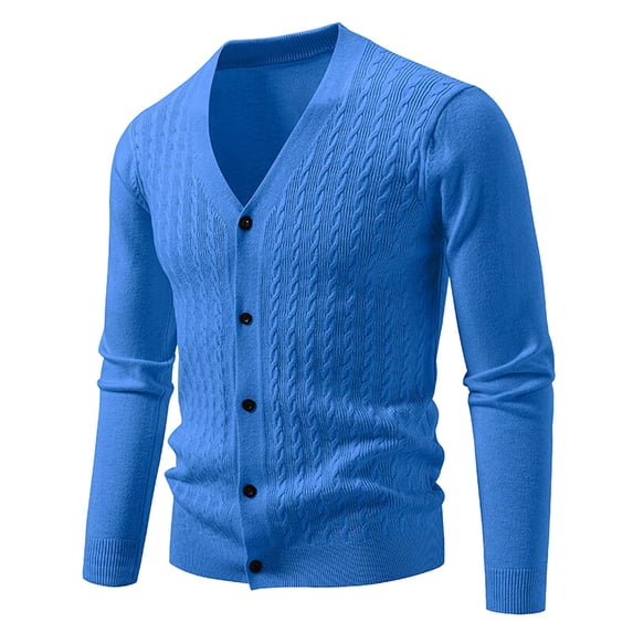 JTieacloth Mens Slim Fit Knitted Sweater New Men's V Neck Jacquard Knitted Sweater Jacket(Blue)
