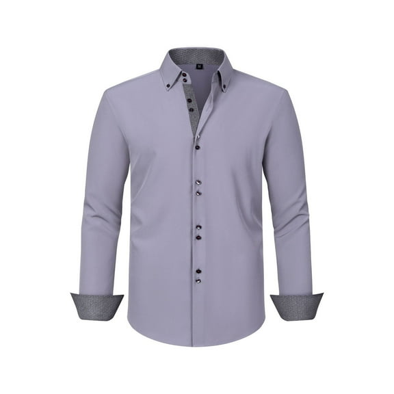 JTieacloth Mens Stretch Shirts Men's Dress Shirt Formal Stretch Wrinkle Long Sleeve Slim Fit Button Down Shirts For Wedding Party Gray