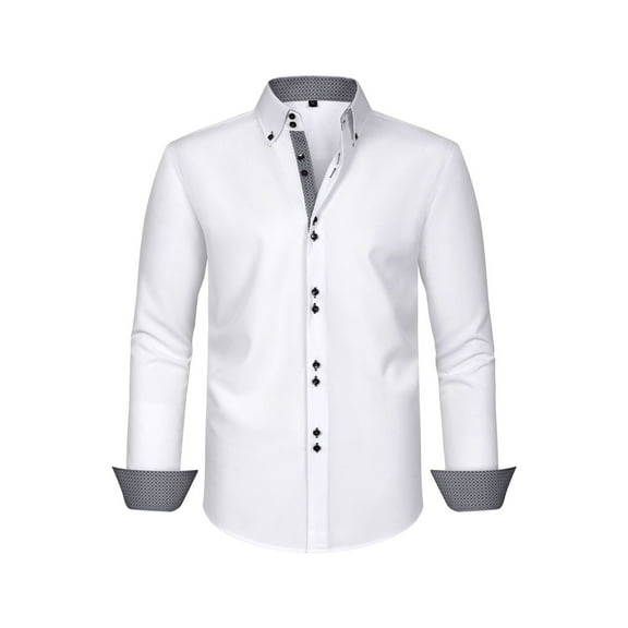 JTieacloth Mens Stretch Shirts Men's Dress Shirt Formal Stretch Wrinkle Long Sleeve Slim Fit Button Down Shirts For Wedding Party White