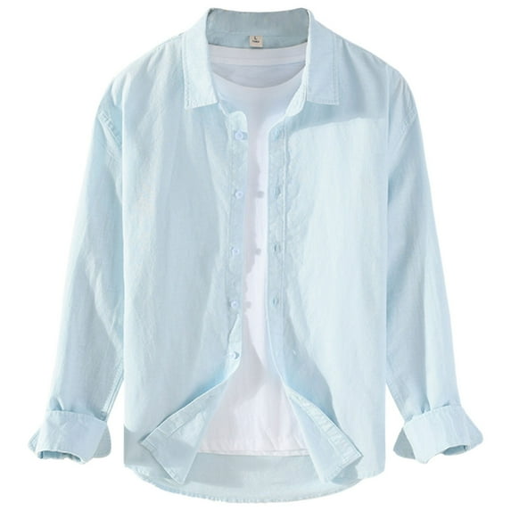 JTieacloth Mens Stretch Shirts Men's Shirts Men's Solid Color Casual Long Sleeve Tops Blue