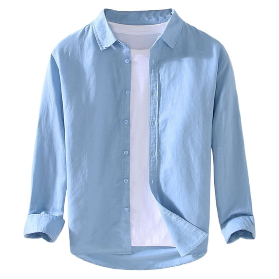 JTieacloth Mens Stretch Shirts Men's Shirts Men's Solid Color Casual Long Sleeve Tops Blue