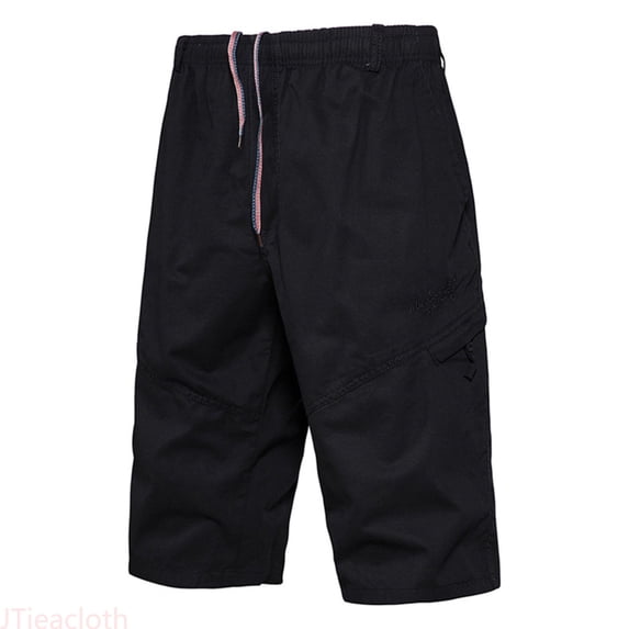 JTieacloth Mens Summer Cargo Pants Button Solid Color Pockets Tether Plus Size Mid Wash Shorts Mens Cargo Shorts Black