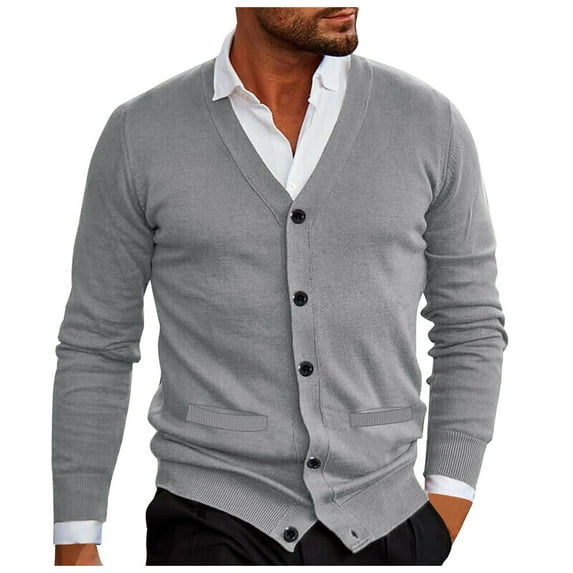 JTieacloth Mens Sweaters Pullover Men Solid Color V Neck Button Up Cardigan Sweater Jacket Casual Loose Comfortable Trendy Business Jacket(Gray)