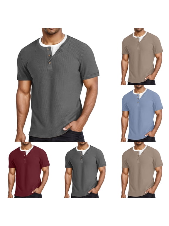Mens T-Shirts Short Sleeve Shirt Knit Two Layer Casual Tee Top(Yellow,S)