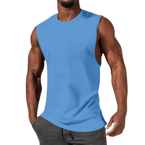 JTieacloth Mens Tall T Shirts Big And Tall Men's Sleeveless Tank Tops Crewneck Solid Loose Fit Shirt