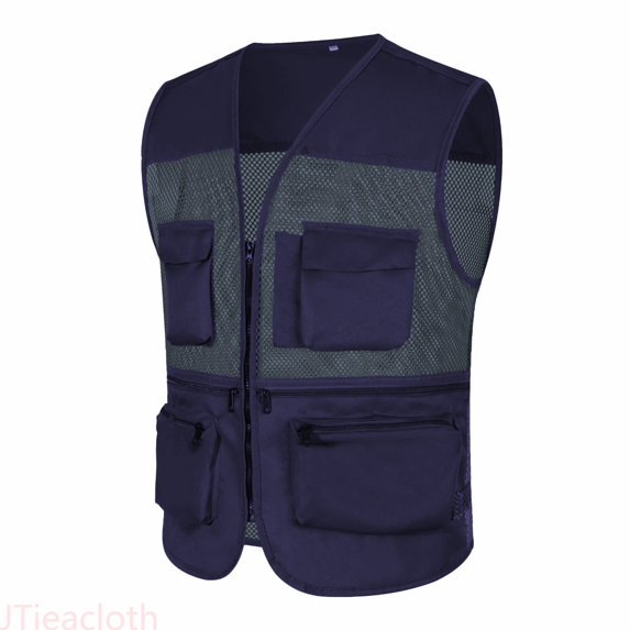 JTieacloth Mens Tank Shirts Men's Casual Outdoor Work Fishing Travel Photo Cargo Vest Jacket Multi Pockets(Blue,L)