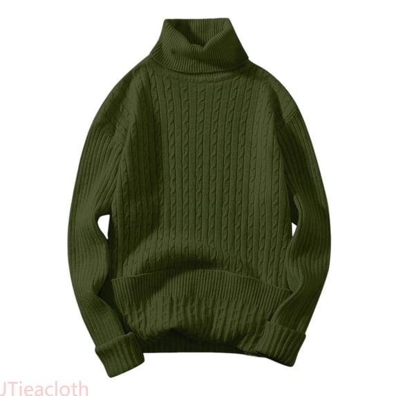 JTieacloth Mens Turtleneck Sweaters Casual Cable Knit Pullover Stretchy Sweaters Knitwear Fall Winter Layering,Army Green