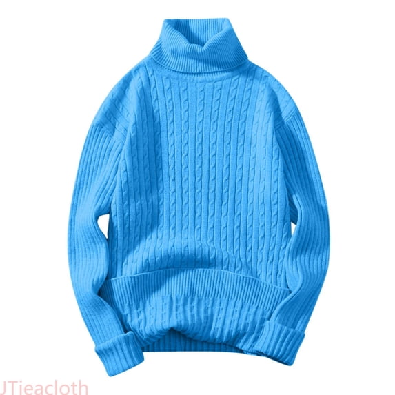 JTieacloth Mens Turtleneck Sweaters Casual Cable Knit Pullover Stretchy Sweaters Knitwear Fall Winter Layering,Blue