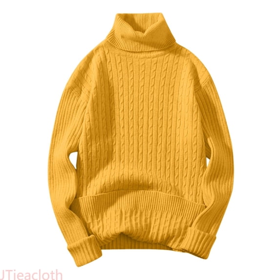 JTieacloth Mens Turtleneck Sweaters Casual Cable Knit Pullover Stretchy Sweaters Knitwear Fall Winter Layering,Yellow