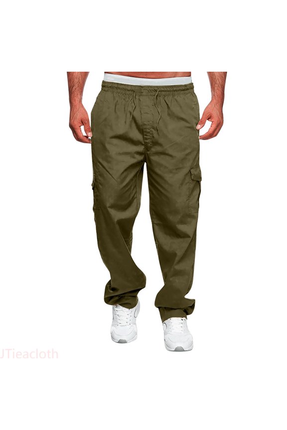 Mens Versatile All Season Cargo Pants Multi Pocket Zip Button Hem Solid Color Plus Size Outdoor Trousers Casual Baggy Cargo Pants Green