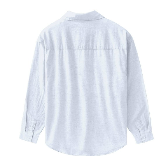 JTieacloth Mens Work Button Down Shirts with Pocket Male Casual Versatile Cotton Linen Linen Long Sleeved Shirt White