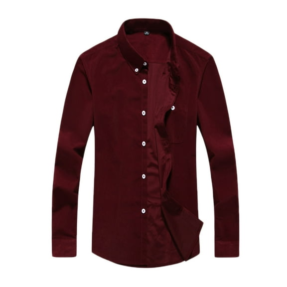 JTieacloth Mens Work Button Down Shirts with Pocket Men's Spring Fashion Casual Lapel Solid Color Corduroy Shirt Top Red
