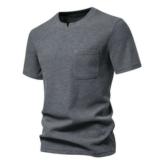 JTieacloth Mod Bod Tops Mens Fashionable Small V Neck Design Casual Short Sleeved T Shirt For Men Loose Solid Color Pockets