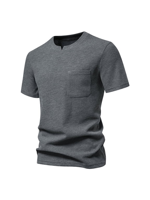 Mod Bod Tops Mens Fashionable Small V Neck Design Casual Short Sleeved T Shirt For Men Loose Solid Color Pockets