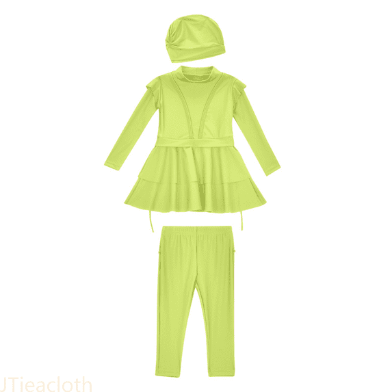 JTieacloth Swimsuit Girls 3 Piece Full Cover Hijab Arabic Swimwear Sunsuit Beachwear Top Pants Cap ,Sizes 11-12 Years