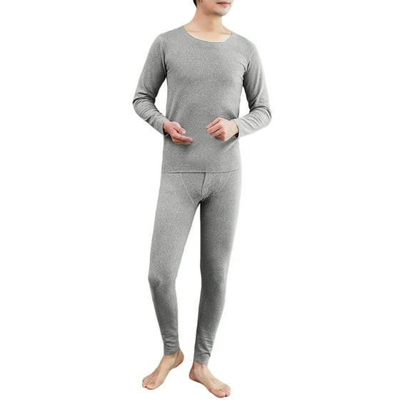 JTieacloth Nightshirt for Sleeping Men's Faux German Velvet Round Neck Thermal Underwear Set With Traceless Autumn Clothes And Autumn Pants Bottoming Shirt Gray