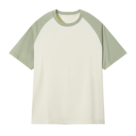 JTieacloth Non Shrinking T Shirts for Men Men's Patchwork Round Neck T Shirt Color Contrast Retro Heavy Shoulder T Shirt Pure Color Loose Short Sleeve