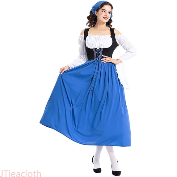 JTieacloth Oktoberfest Outfits for Women , Bavarian Dirndl Dress for Halloween Party,Blue