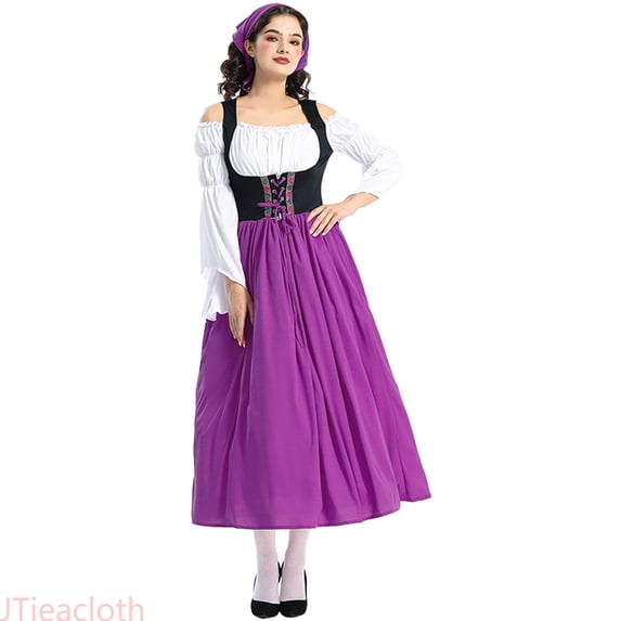 JTieacloth Oktoberfest Outfits for Women , Bavarian Dirndl Dress for Halloween Party,Purple