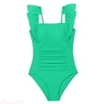thumbnail image 1 of JTieacloth One-Piece Bathing Suit Girls Swimsuit Ruffle Adjustable Straps Bathing Suit Solid Color Ruched Girls Swimwear,Green,9-10 Years, 1 of 4