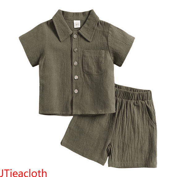 JTieacloth Pant Sets for Boys Boys Summer Outfits Linen Shirt And Shorts Set Casual Toddler Clothes For Daily Wear Breathable Comfortable Kids Two Piece Outfit,Sizes 3-4 Years(Green)