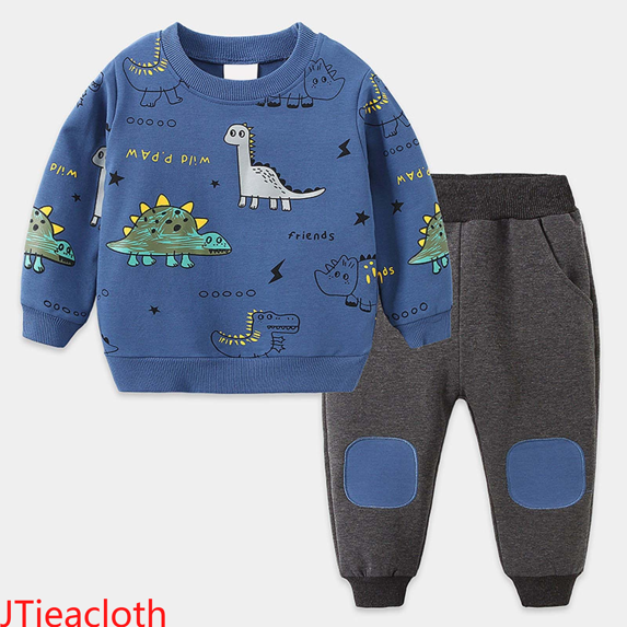 JTieacloth Pant Sets for Boys Boys Tracksuit Casual Long Sleeve Animal Print Outfit Comfortable Kids Sportswear Two Piece Jumpsuit For Toddler Playwear,Sizes 4-5 Years(Blue)