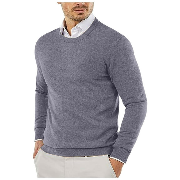 JTieacloth Pullover Casual Sweater Male Autumn And Winter Smooth Comfortable Lightweight Drapey Soft Skin Friendly Textured Slim Fitting Round Neck Long Sleeved(Gray)