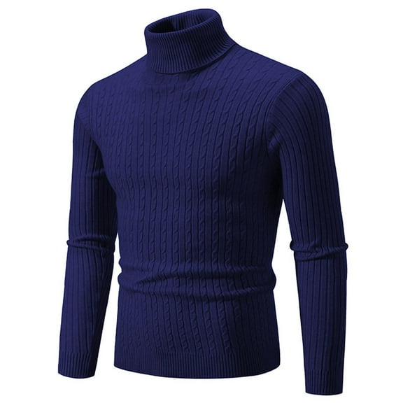 JTieacloth Pullover Casual Sweater Mens Autumn And Winter Sweater Still Turtleneck Solid Color Sweater(Blue)