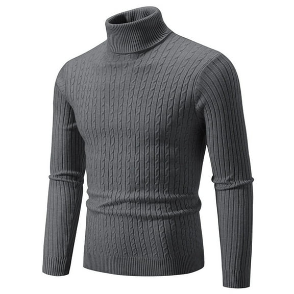 JTieacloth Pullover Casual Sweater Mens Autumn And Winter Sweater Still Turtleneck Solid Color Sweater(Gray)