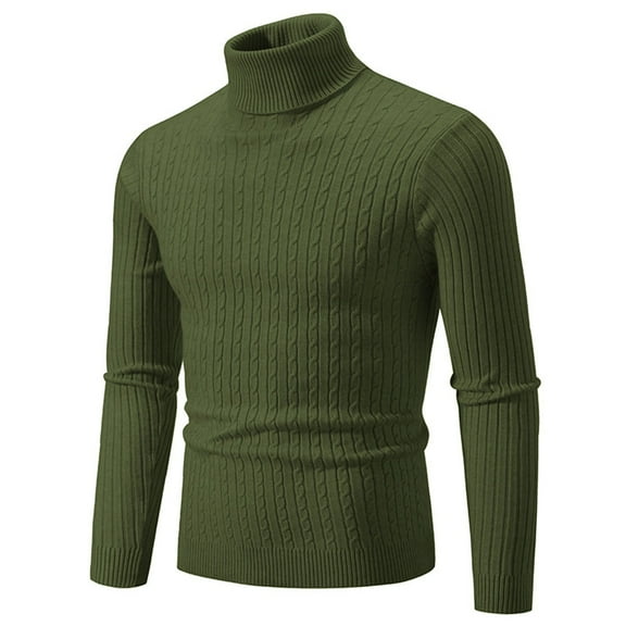 JTieacloth Pullover Casual Sweater Mens Autumn And Winter Sweater Still Turtleneck Solid Color Sweater(Green)